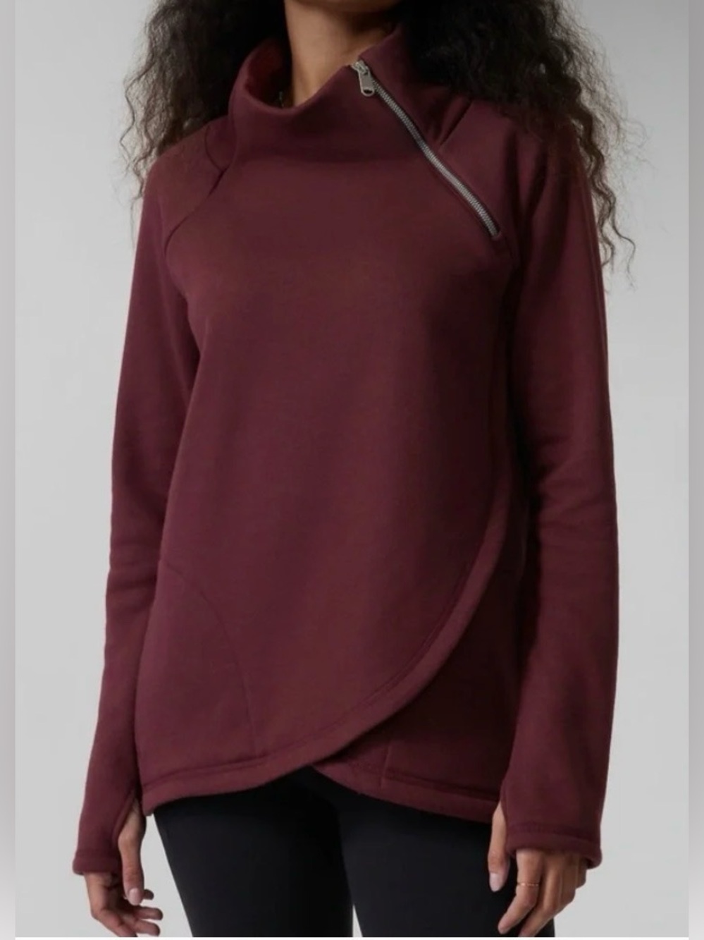 Athleta Cozy Karma Asymmetrical Pullover Zip Funnel Neck - Maroon - Size L